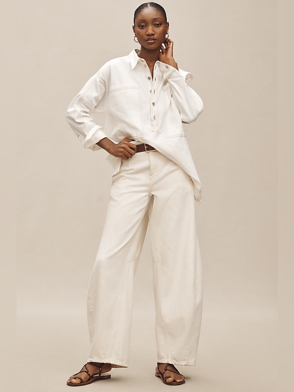 Anthropologie Pilcro Patch Pocket Collared Popover Blouse in White